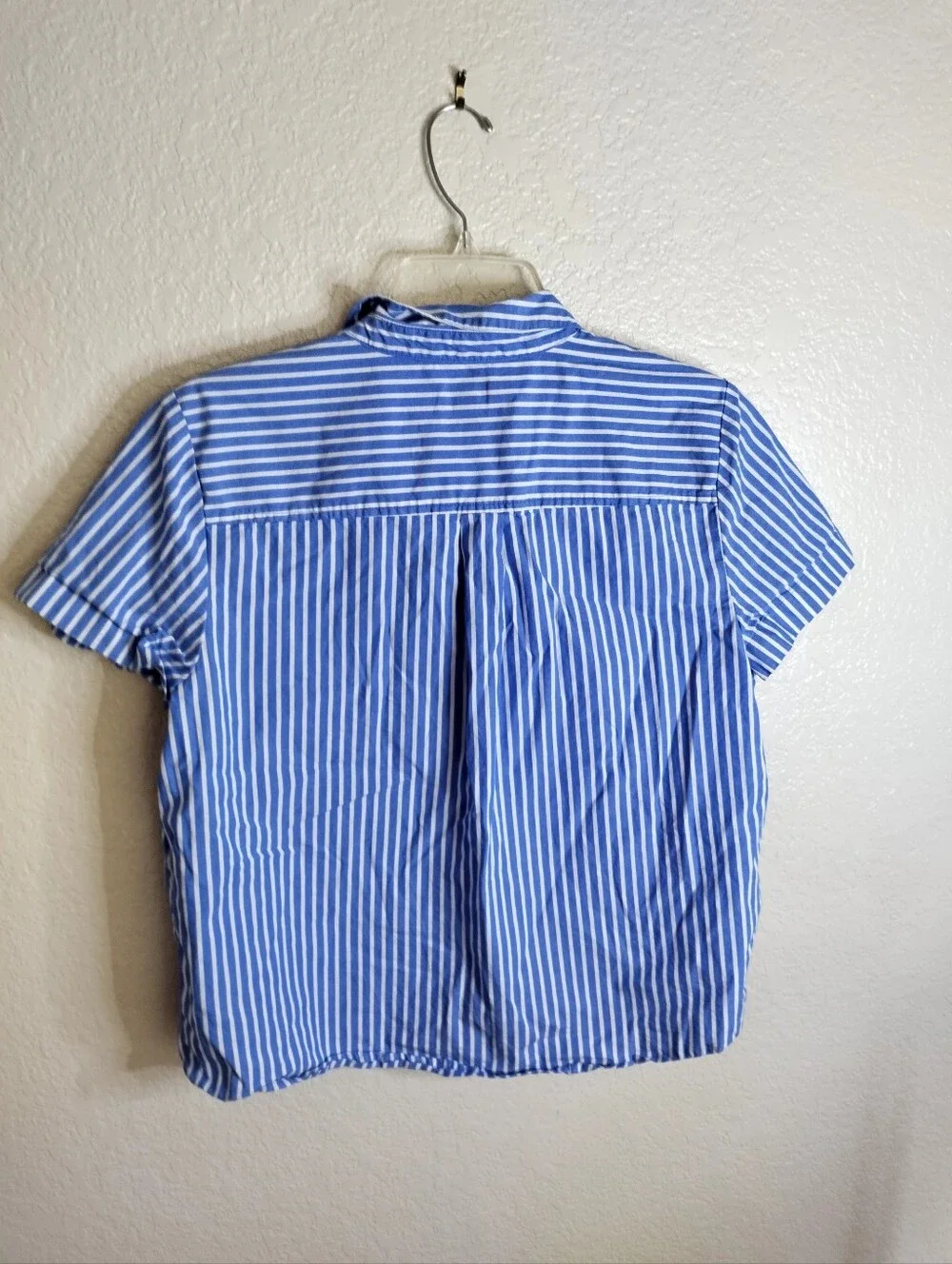 J. Crew Striped short-sleeve poplin popover top Sz M